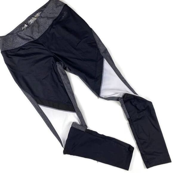 Avia Colorblock Mesh Leggings Active Full Length Black White Grey sz Small - Picture 3 of 11
